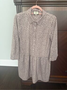 Tuckernuck Button-Front Leopard Print Shirt Dress - Taupe and Brown.